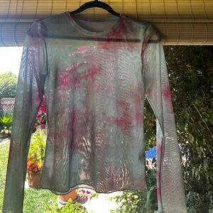 Zara Pink and Green Long Sleeve Mesh Top